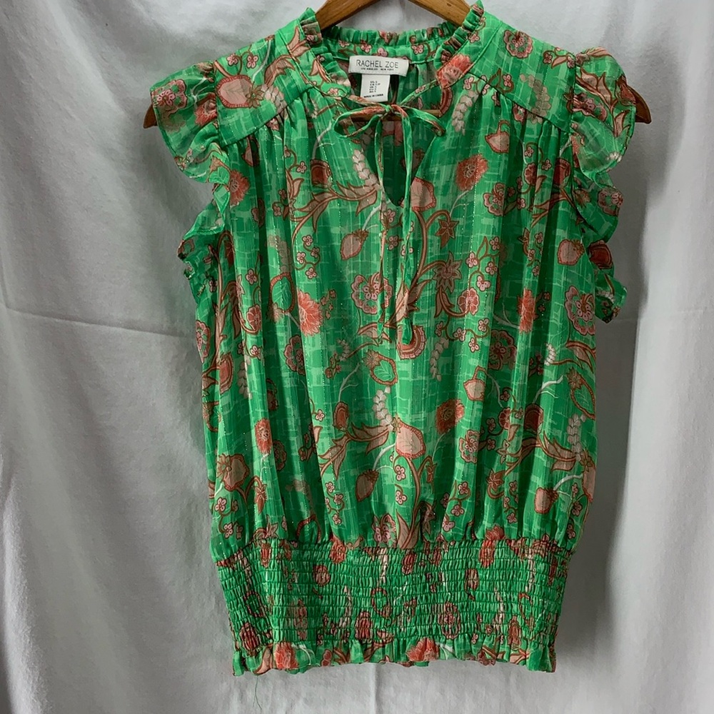 Rachel Zoe Floral Print Top green pink women small Excellent condition